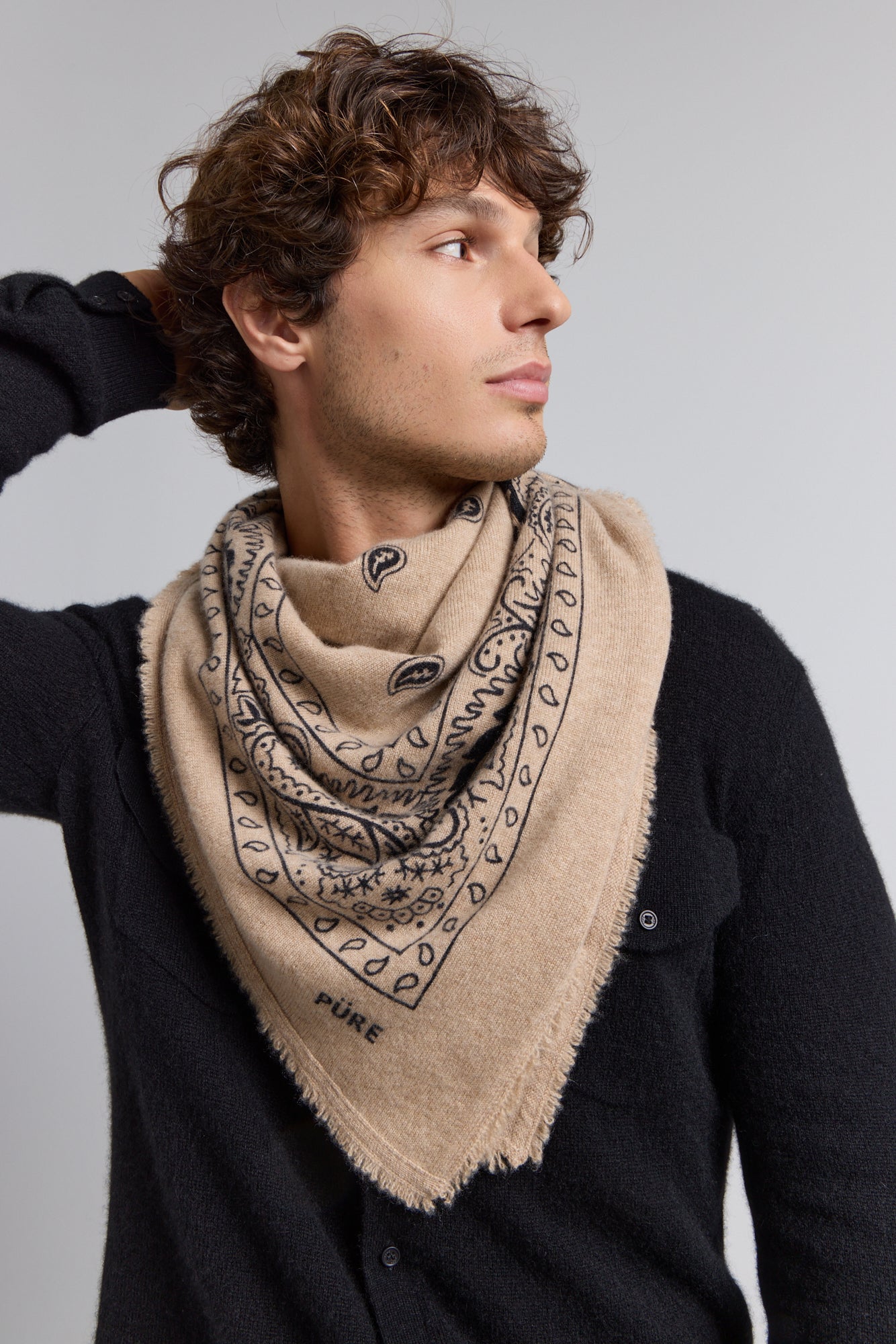 Gran Pañuelo Bandana Presley En Cachemira - Ecoland Beige & Negro - Mixto