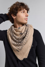 Grote bandana sjaal Presley van kasjmier - Ecoland beige & zwart - Uniseks - 100% kasjmier