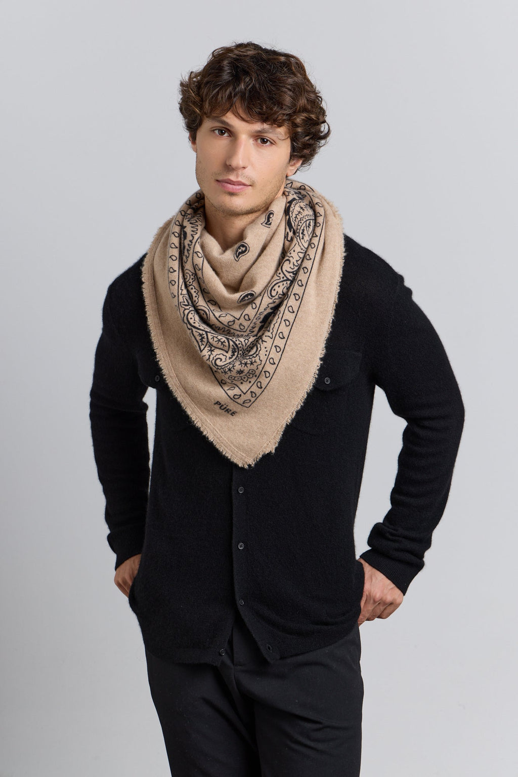 Gran Pañuelo Bandana Presley En Cachemira - Ecoland Beige & Negro - Mixto