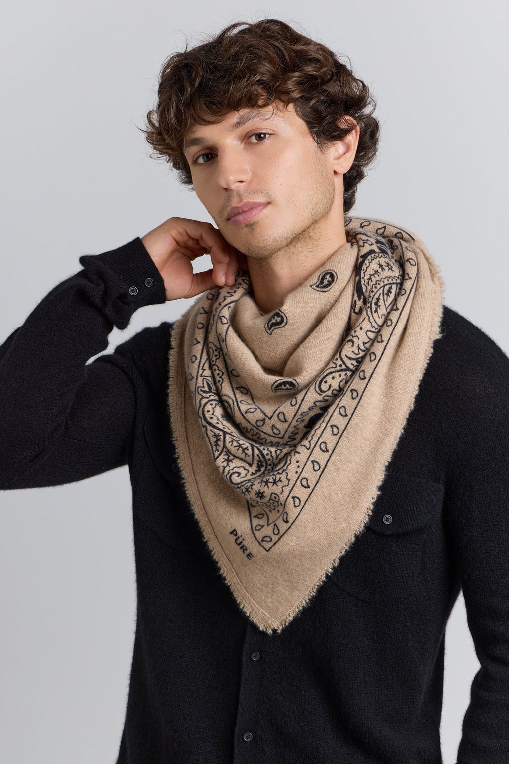 Gran Pañuelo Bandana Presley En Cachemira - Ecoland Beige & Negro - Mixto