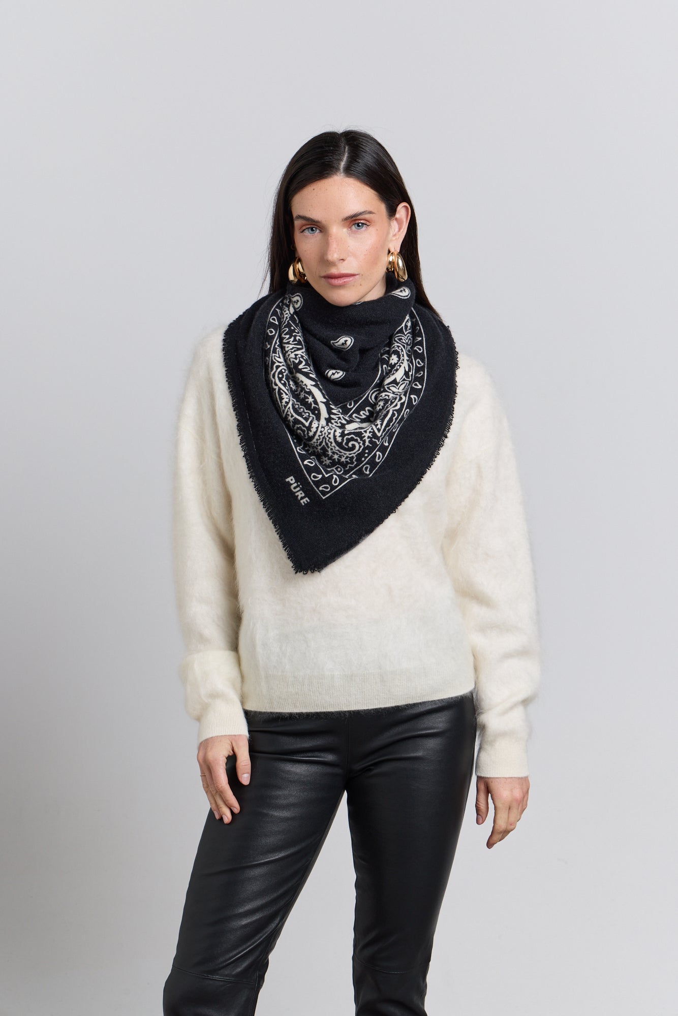 Grande Echarpe Bandana Presley En Cachemire - Noir & Blanc - Mixte