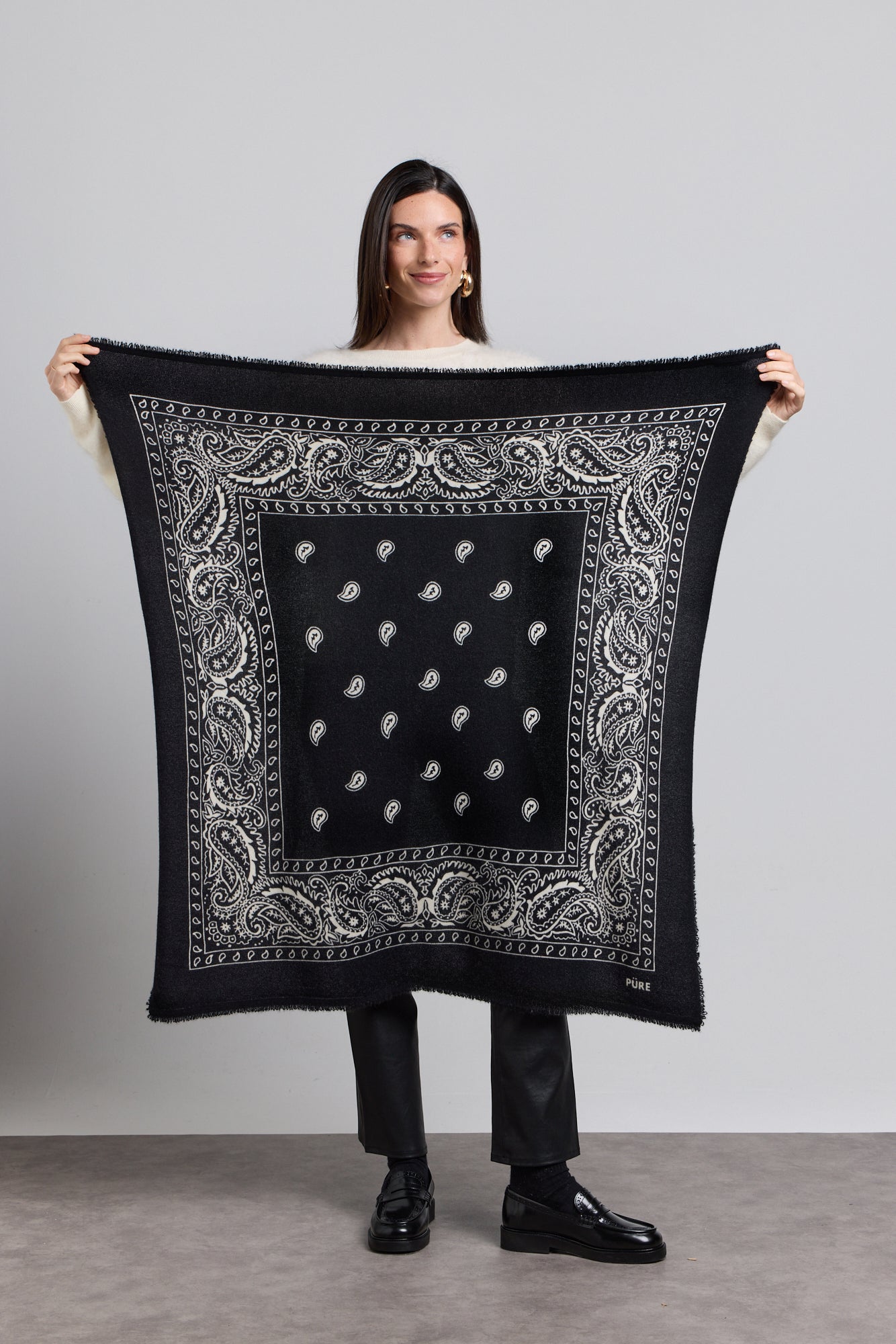 Grande Echarpe Bandana Presley En Cachemire - Noir & Blanc - Mixte