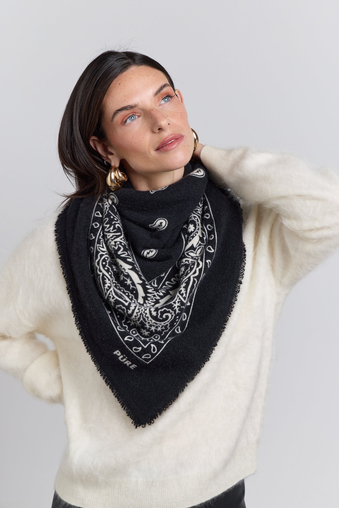 Grande Echarpe Bandana Presley En Cachemire - Noir & Blanc - Mixte