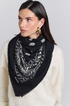 Grande Echarpe Bandana Presley En Cachemire - Noir & Blanc - Mixte
