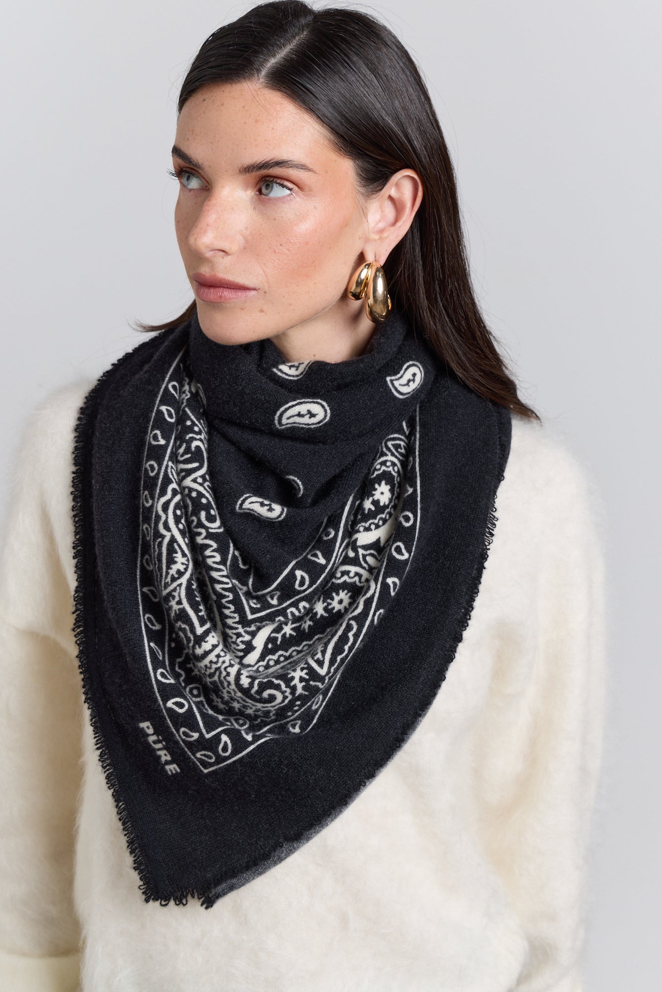 Grande Echarpe Bandana Presley En Cachemire - Noir & Blanc - Mixte