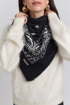 Grande Echarpe Bandana Presley En Cachemire - Noir & Blanc - Mixte