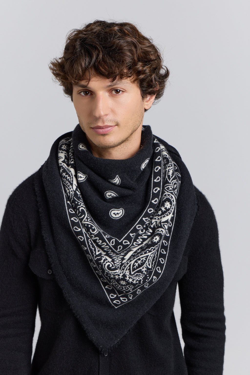 Grande Echarpe Bandana Presley En Cachemire - Noir & Blanc - Mixte