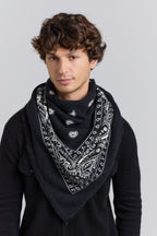 Grande Echarpe Bandana Presley En Cachemire - Noir & Blanc - Mixte