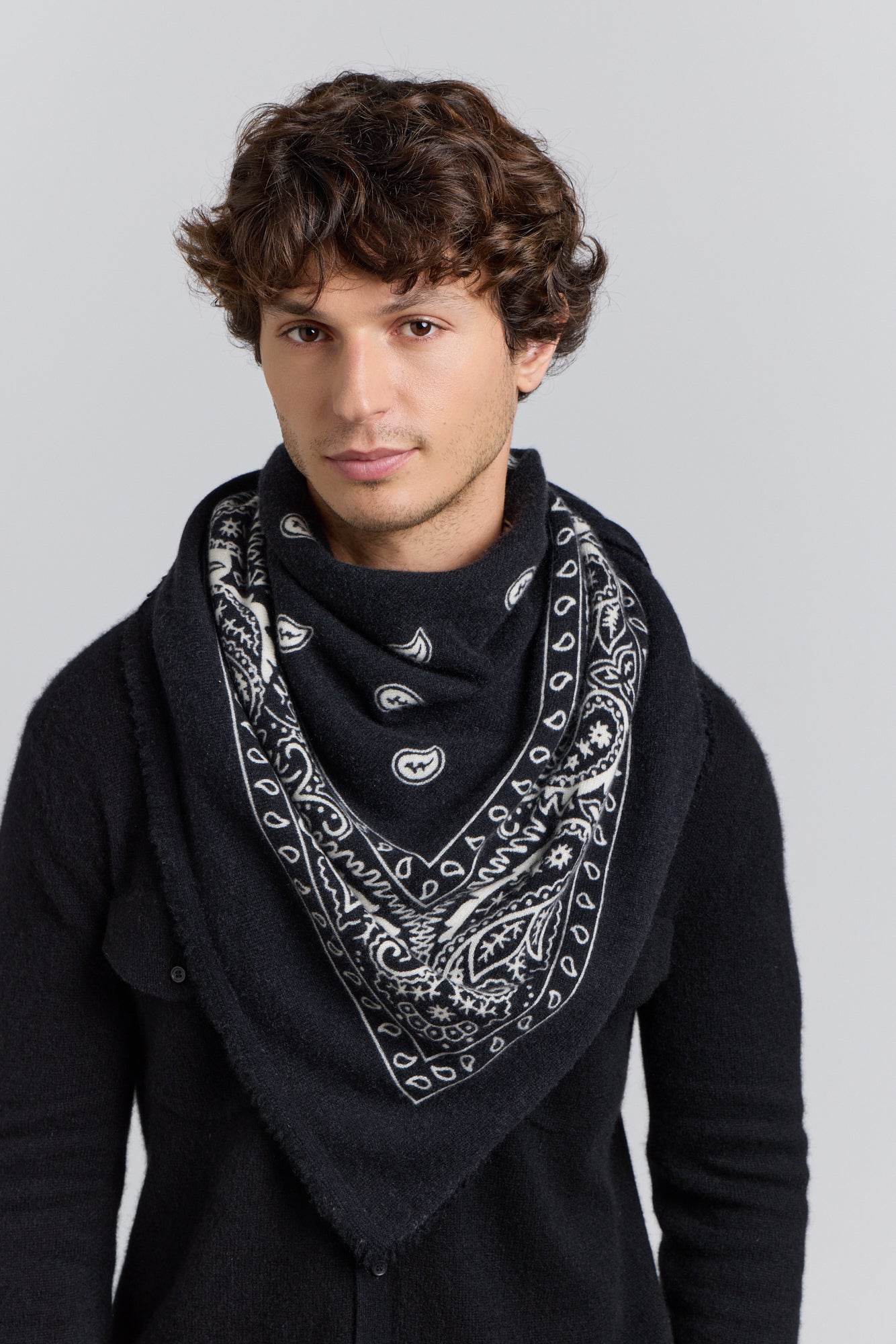 Grande Echarpe Bandana Presley En Cachemire - Noir & Blanc - Mixte