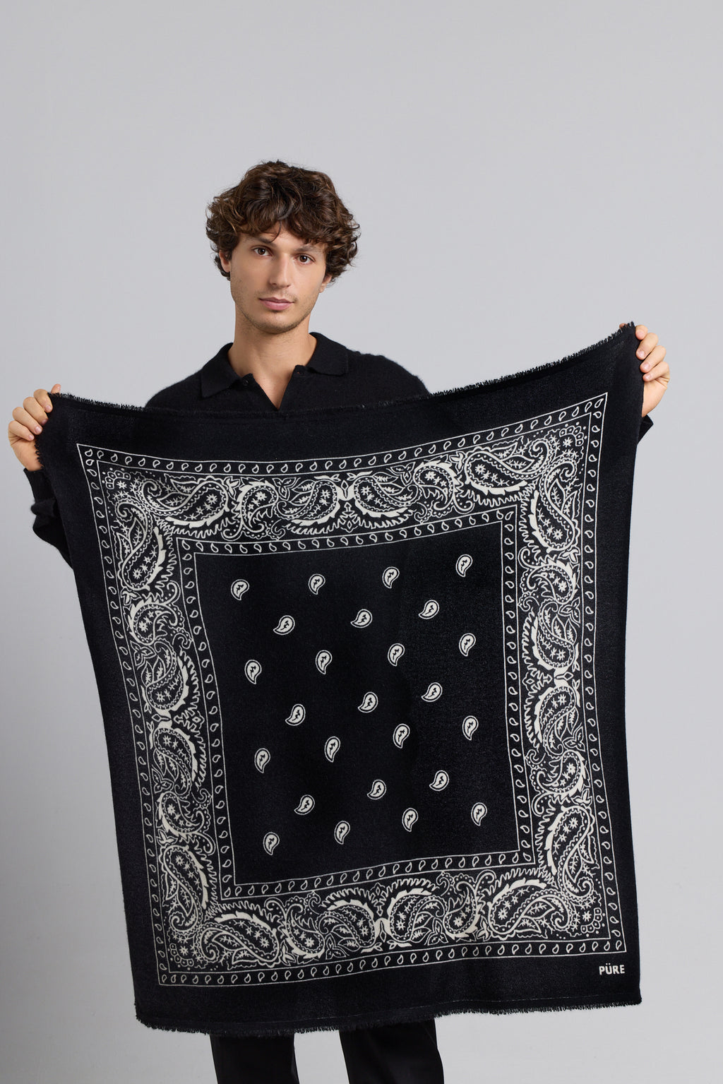 Grande Echarpe Bandana Presley En Cachemire - Noir & Blanc - Mixte