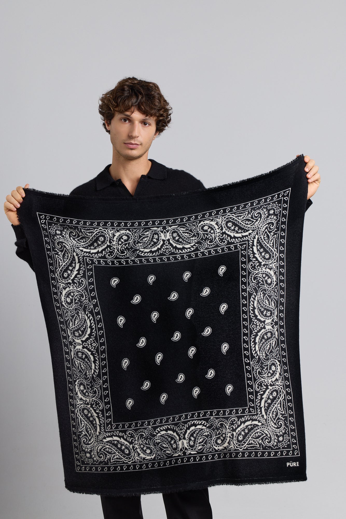 Grande Echarpe Bandana Presley En Cachemire - Noir & Blanc - Mixte