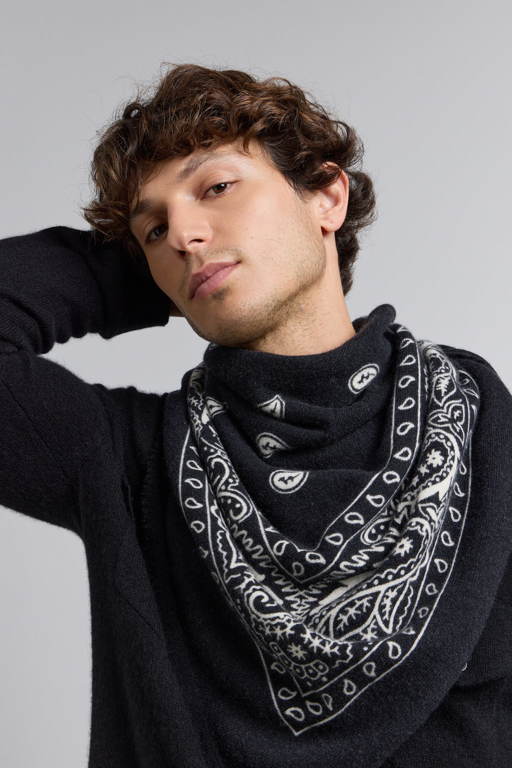 Grande Echarpe Bandana Presley En Cachemire - Noir & Blanc - Mixte