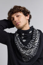 Grande Echarpe Bandana Presley En Cachemire - Noir & Blanc - Mixte