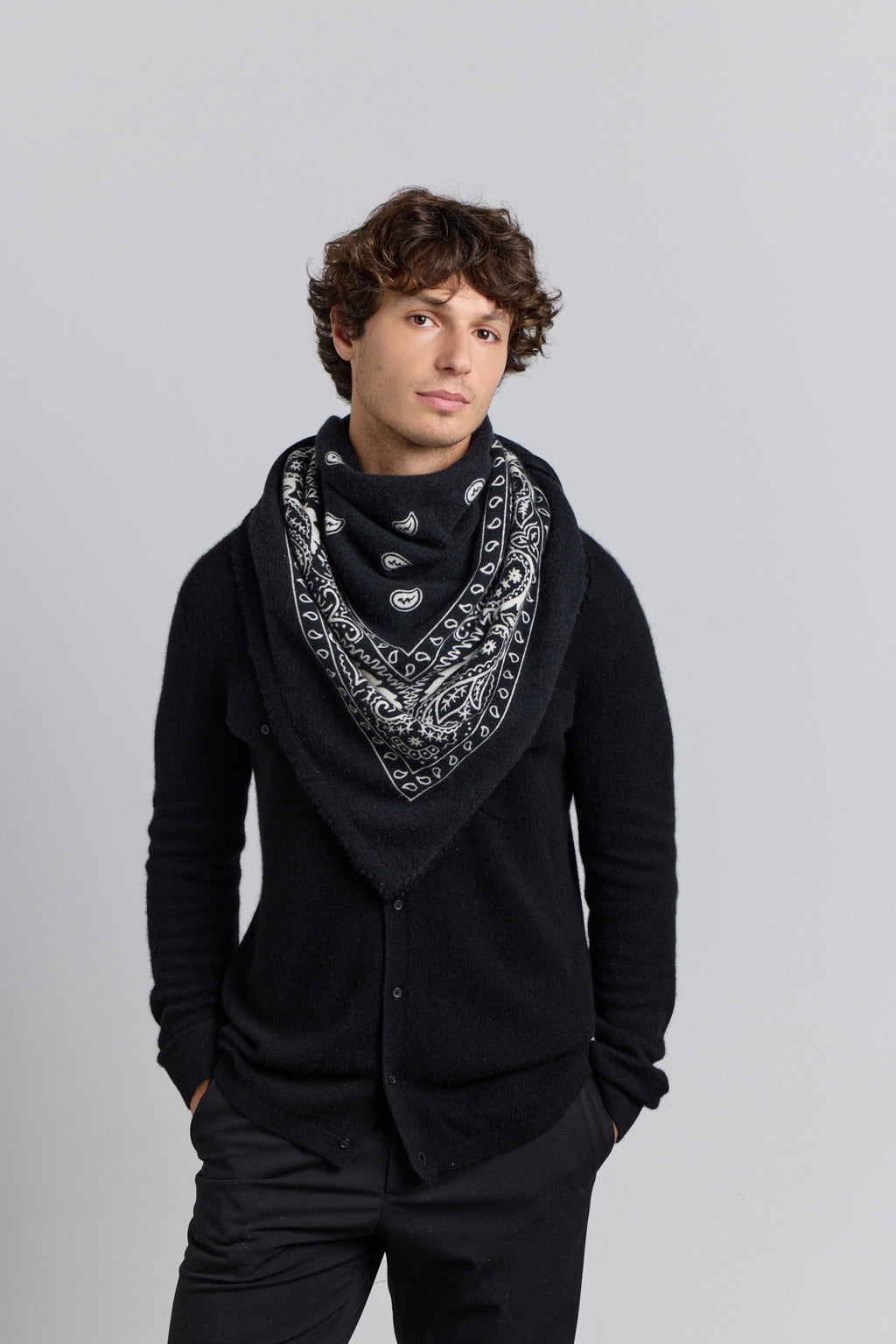 Grande Echarpe Bandana Presley En Cachemire - Noir & Blanc - Mixte