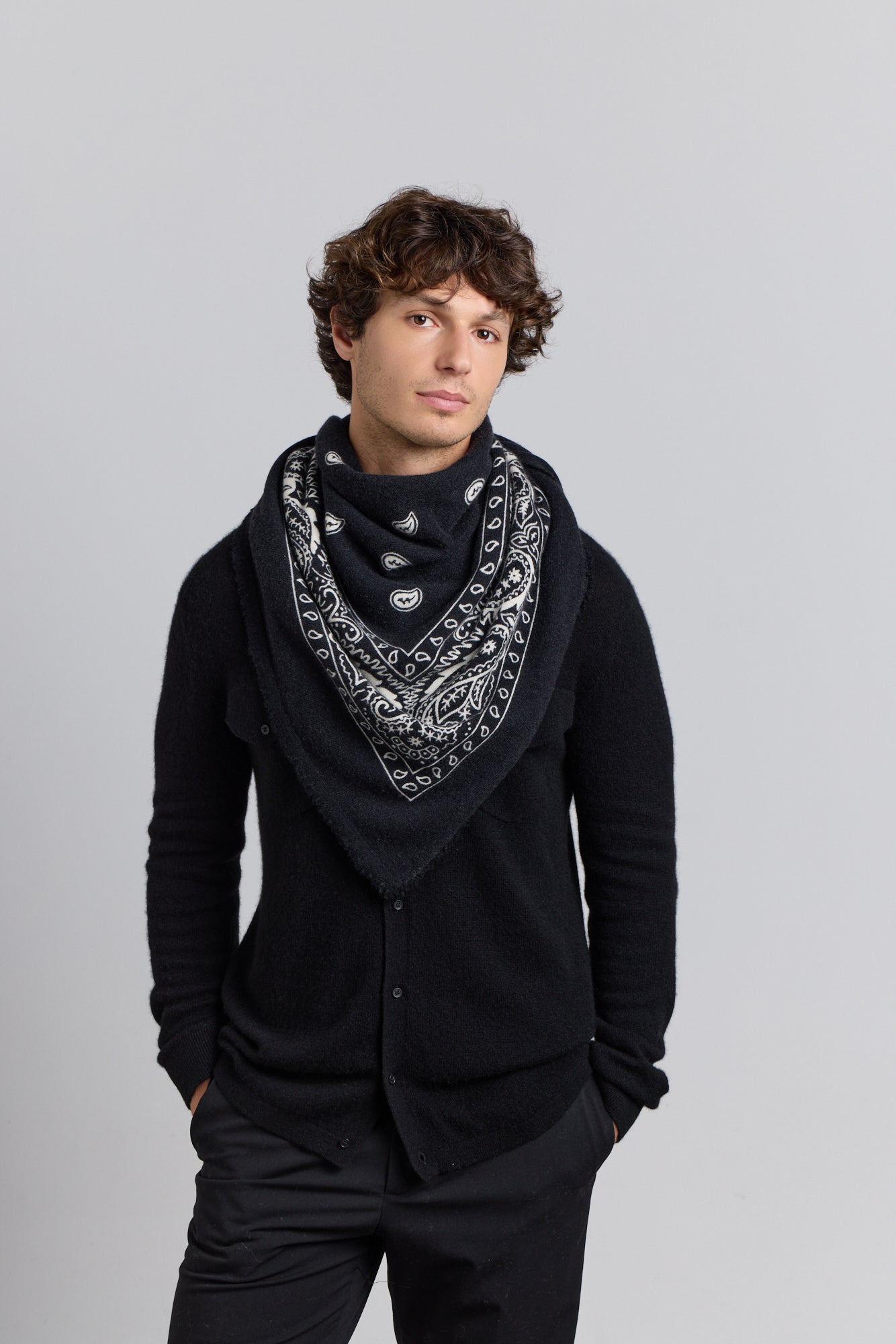 Grande Echarpe Bandana Presley En Cachemire - Noir & Blanc - Mixte