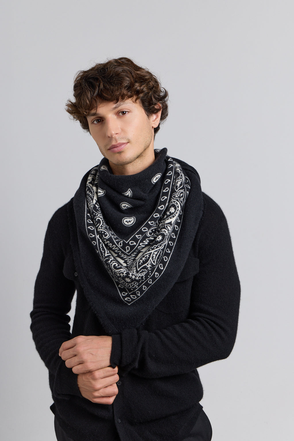Grande Echarpe Bandana Presley En Cachemire - Noir & Blanc - Mixte