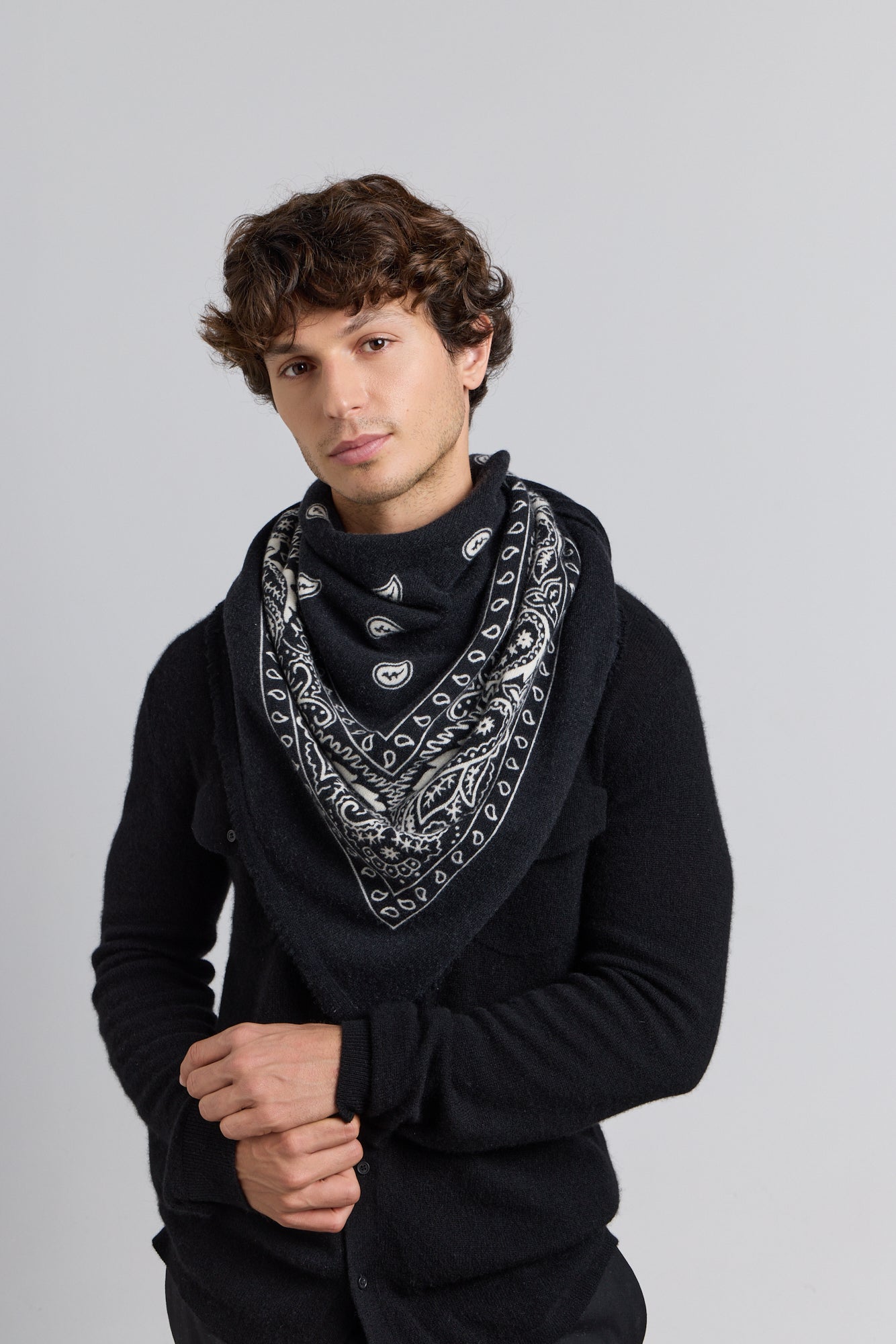 Grande Echarpe Bandana Presley En Cachemire - Noir & Blanc - Mixte