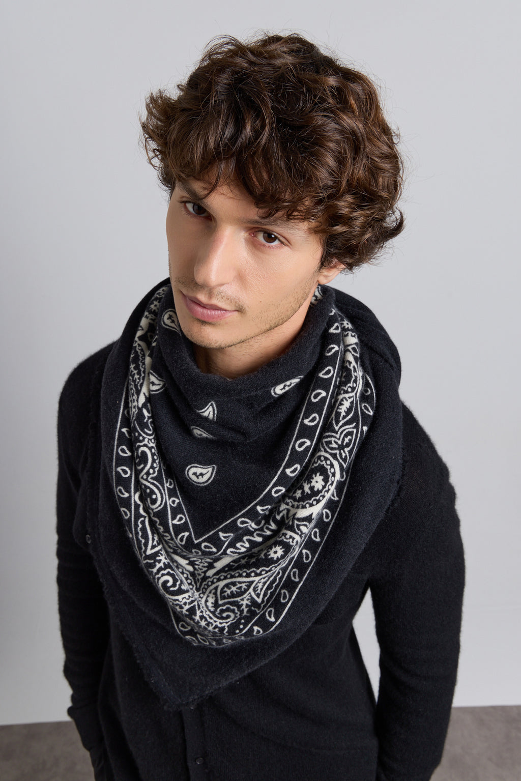 Grande Echarpe Bandana Presley En Cachemire - Noir & Blanc - Mixte