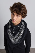 Grande Echarpe Bandana Presley En Cachemire - Noir & Blanc - Mixte