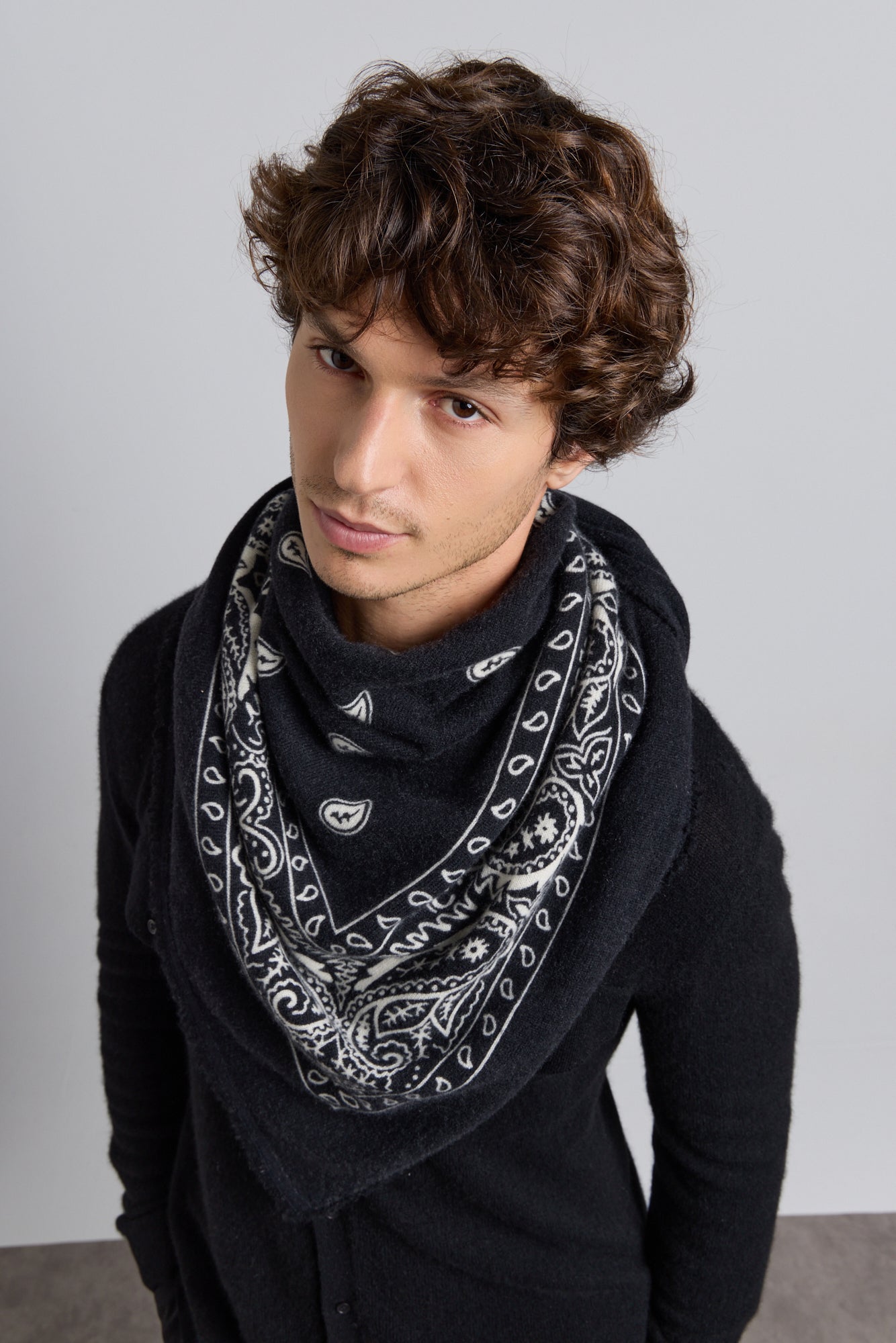 Grande Echarpe Bandana Presley En Cachemire - Noir & Blanc - Mixte