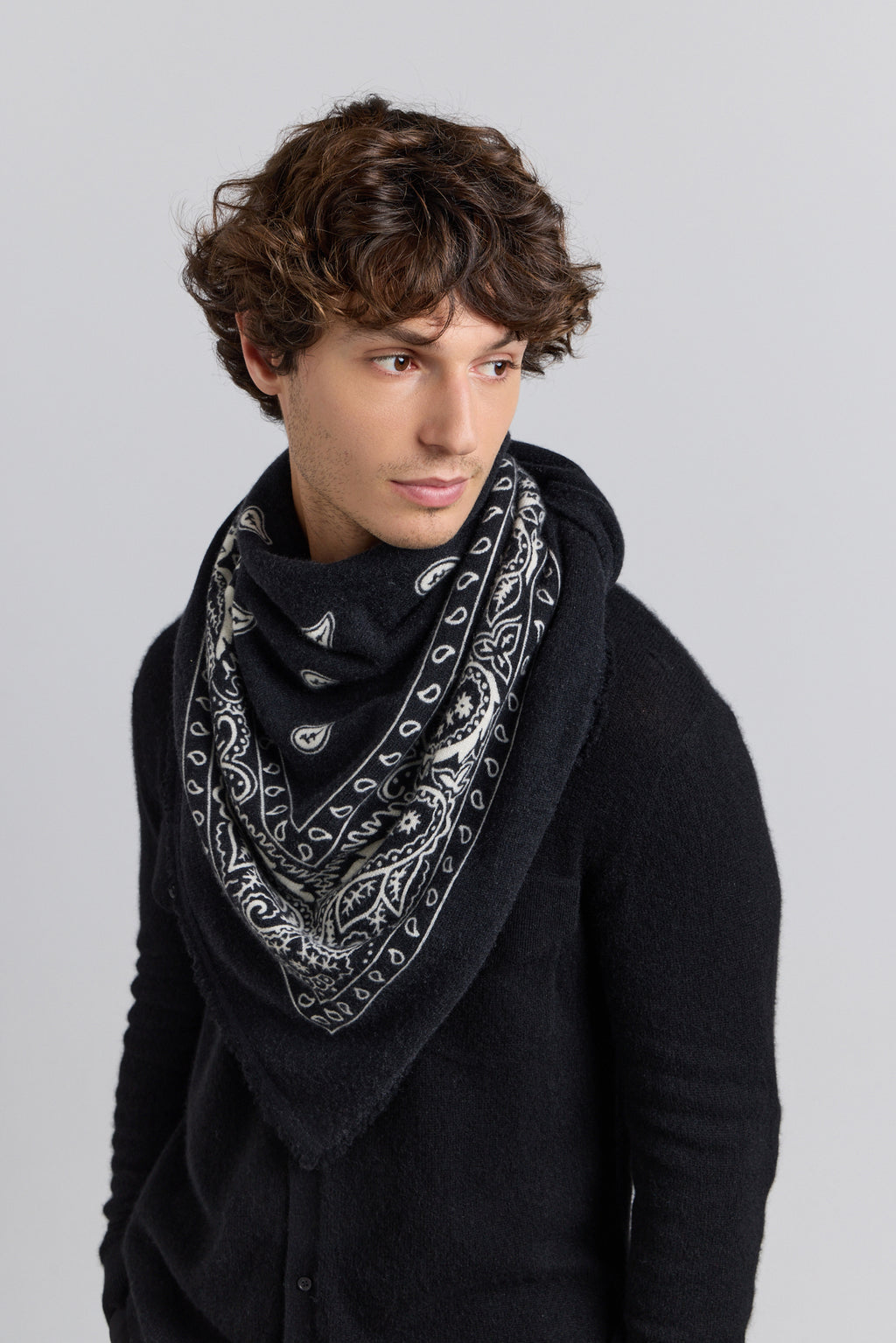 Grande Echarpe Bandana Presley En Cachemire - Noir & Blanc - Mixte