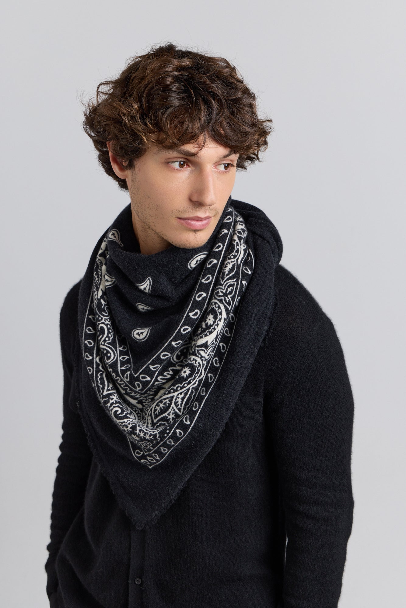 Grande Echarpe Bandana Presley En Cachemire - Noir & Blanc - Mixte