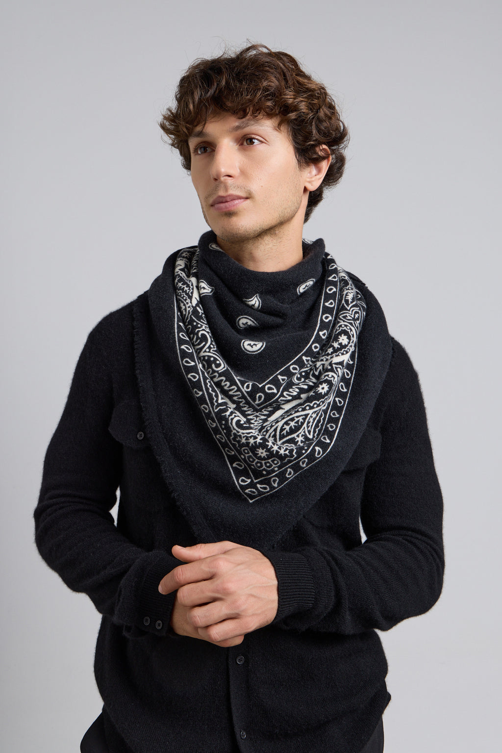 Grande Echarpe Bandana Presley En Cachemire - Noir & Blanc - Mixte