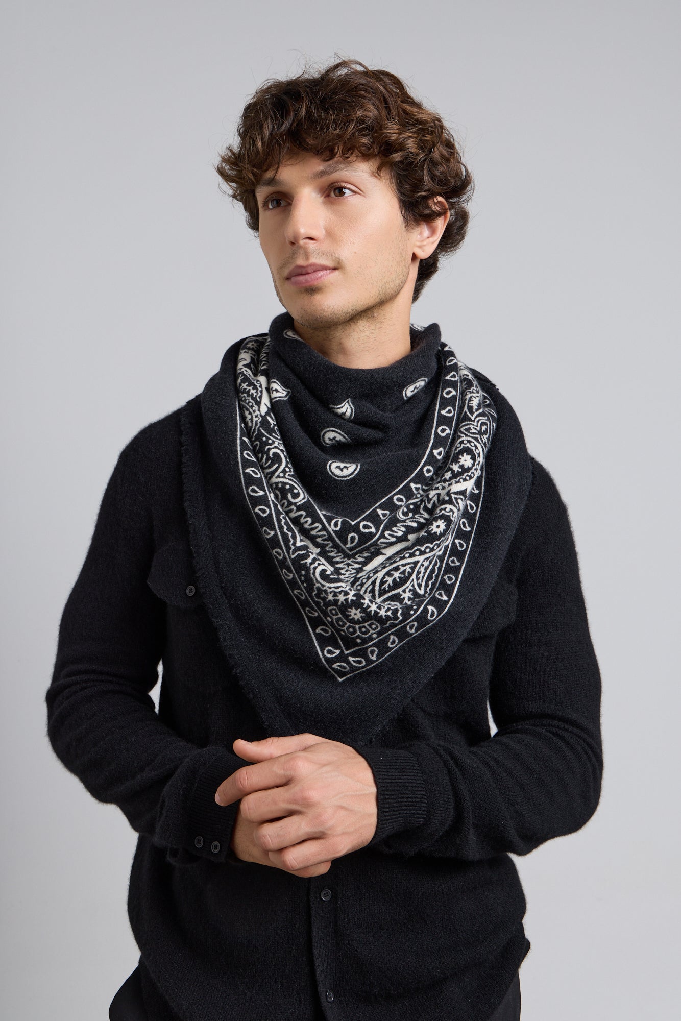 Grande Echarpe Bandana Presley En Cachemire - Noir & Blanc - Mixte