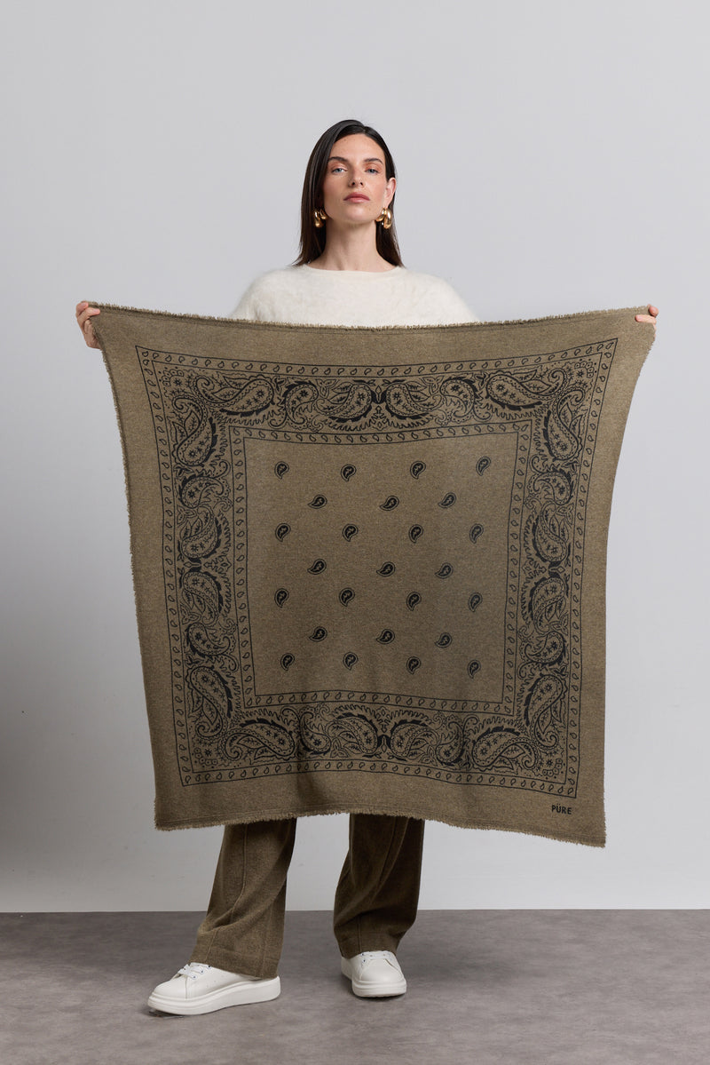 Grande Echarpe Bandana Presley - Vert Khaki & Noir