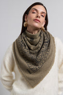 Grande Echarpe Bandana Presley - Vert Khaki & Noir