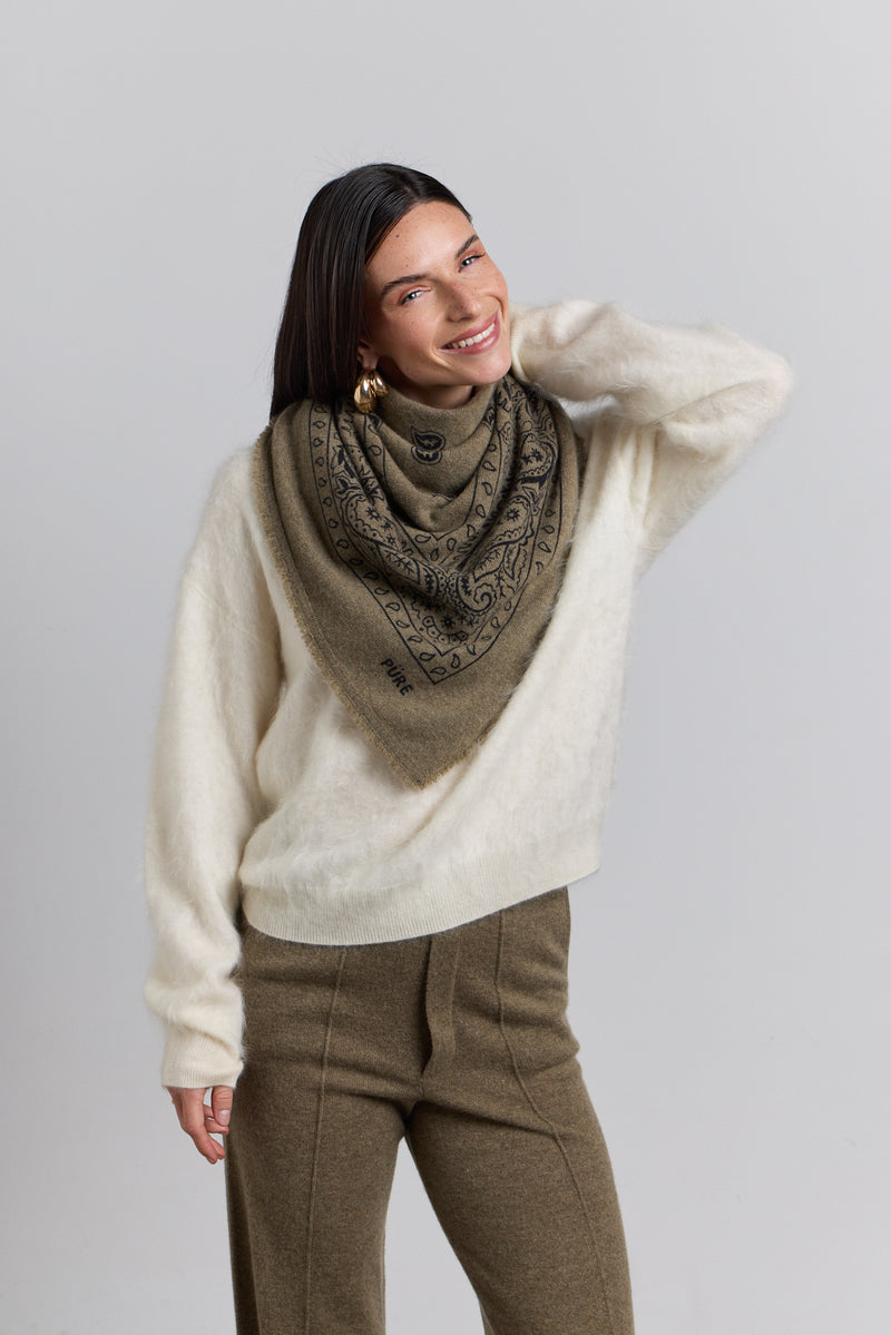 Grande Echarpe Bandana Presley - Vert Khaki & Noir