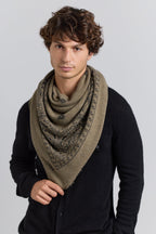Gran Pañuelo Bandana Presley de Cachemira - Verde Caqui & Negro