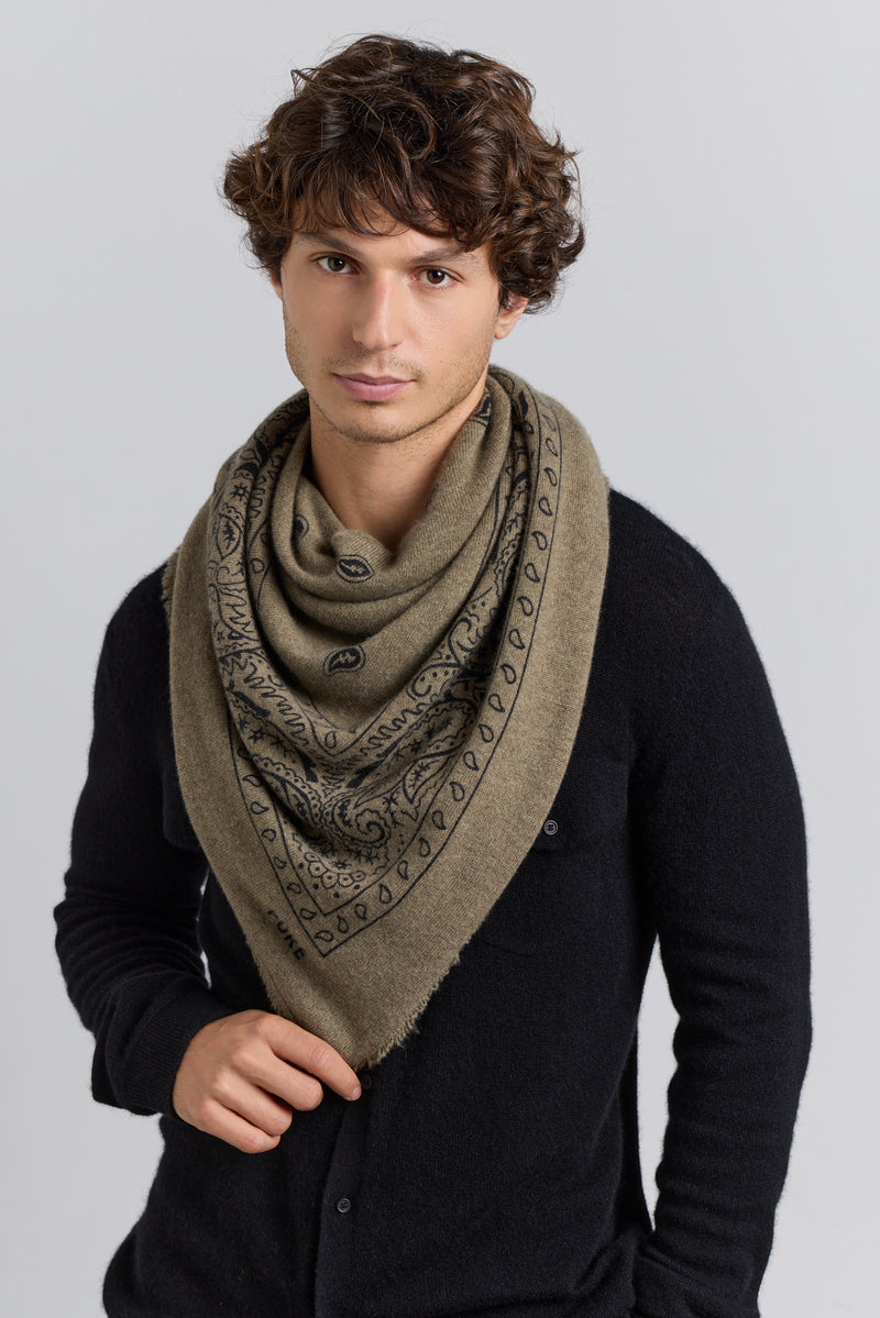 Grande Echarpe Bandana Presley - Vert Khaki & Noir