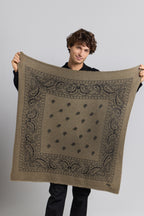 Gran Pañuelo Bandana Presley de Cachemira - Verde Caqui & Negro