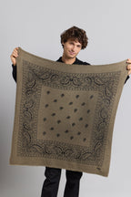 Gran Pañuelo Bandana Presley de Cachemira - Verde Caqui & Negro