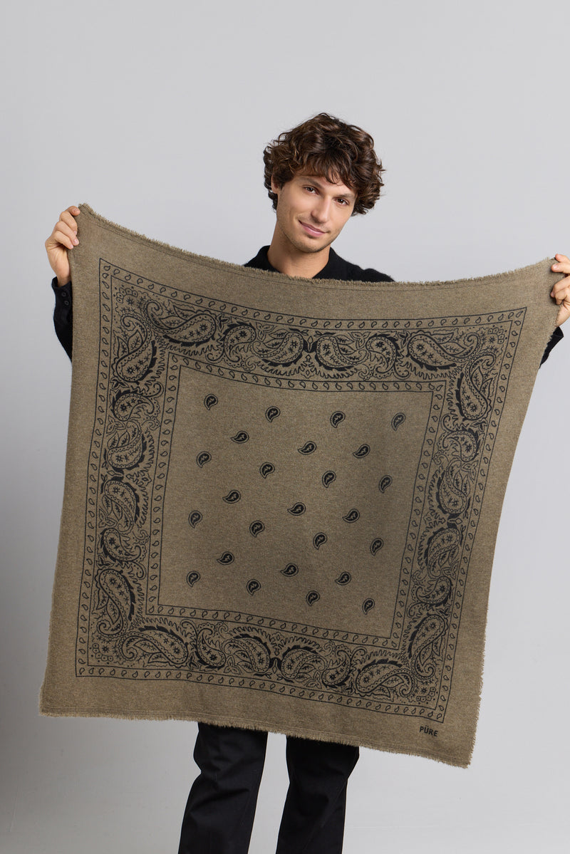 Grande Echarpe Bandana Presley - Vert Khaki & Noir