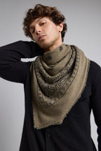 Gran Pañuelo Bandana Presley de Cachemira - Verde Caqui & Negro
