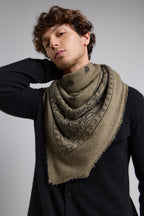 Gran Pañuelo Bandana Presley de Cachemira - Verde Caqui & Negro