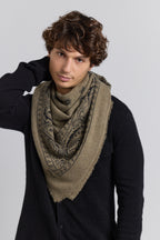 Gran Pañuelo Bandana Presley de Cachemira - Verde Caqui & Negro