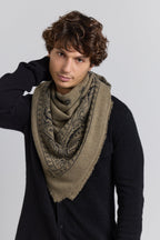 Gran Pañuelo Bandana Presley de Cachemira - Verde Caqui & Negro
