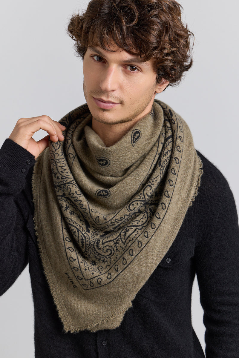 Grande Echarpe Bandana Presley - Vert Khaki & Noir