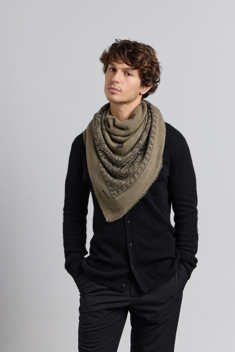 Grande Echarpe Bandana Presley - Vert Khaki & Noir