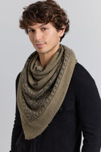 Gran Pañuelo Bandana Presley de Cachemira - Verde Caqui & Negro