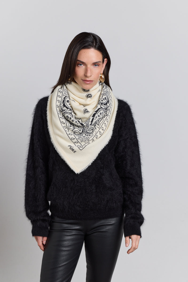Grande Echarpe Bandana Presley - Blanc & Noir - Mixte