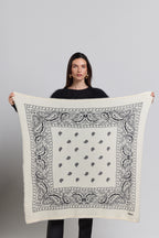 Large Presley Cashmere Bandana Scarf - White & Black - Unisex