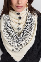 Large Presley Cashmere Bandana Scarf - White & Black - Unisex