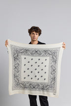 Large Presley Cashmere Bandana Scarf - White & Black - Unisex