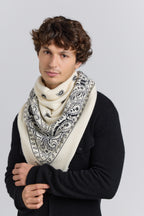 Large Presley Cashmere Bandana Scarf - White & Black - Unisex
