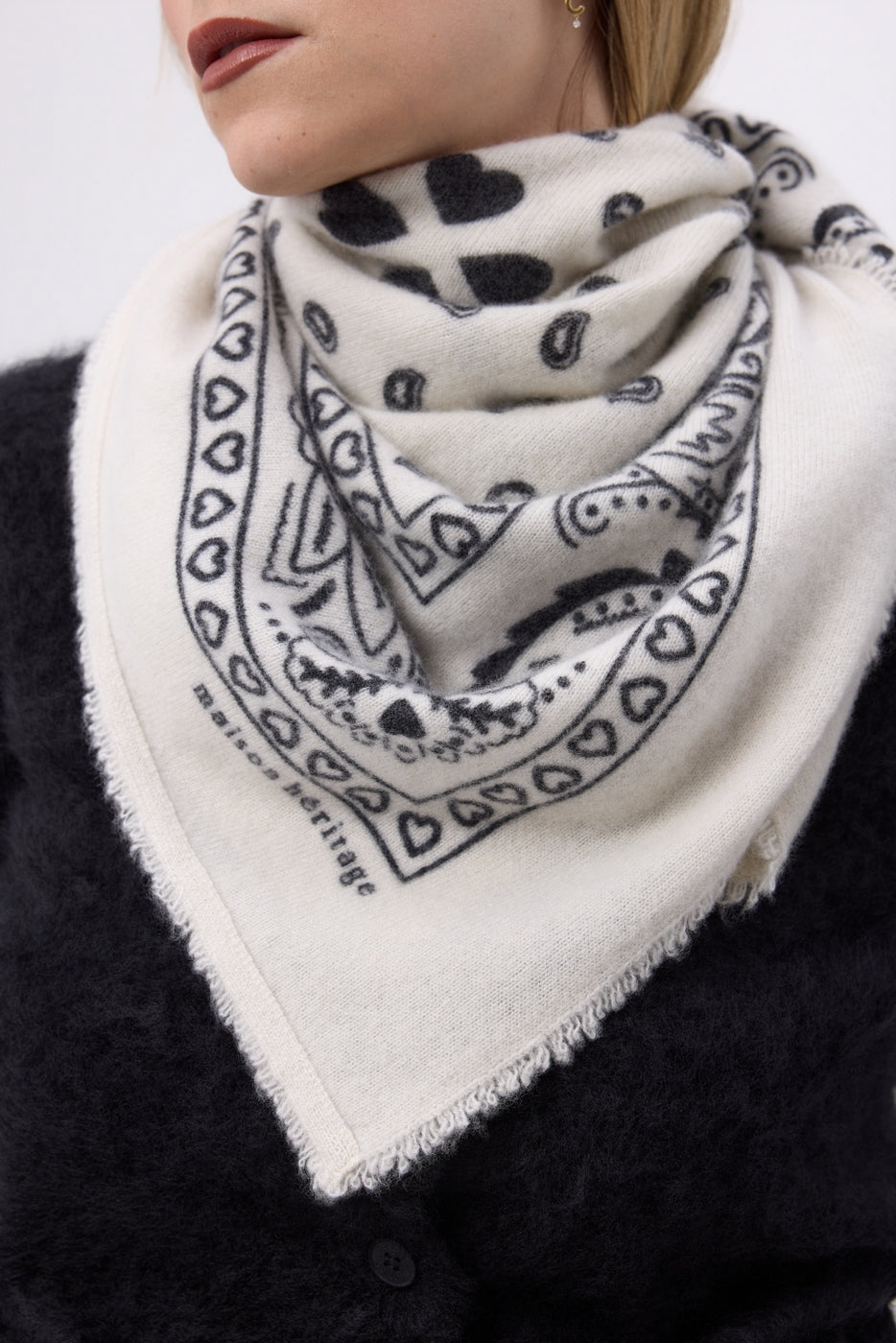 Grande Écharpe Bandana Print Cœur Bandana Big Arizona - Blanc Noir - Homme