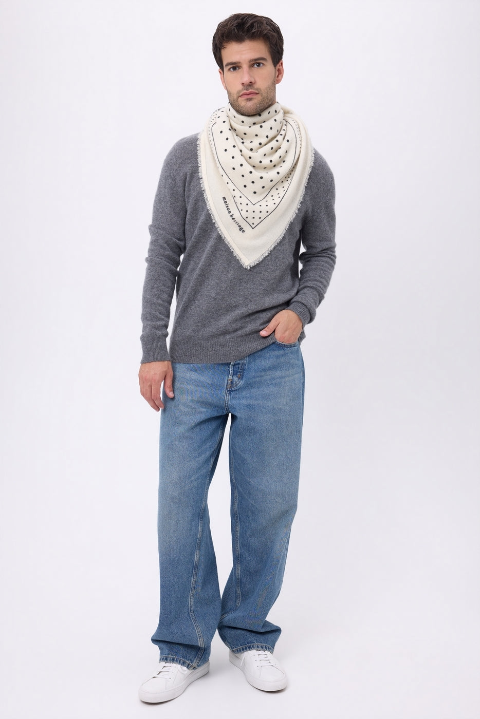 Duża bandana Heritage Pois - Biało-czarna - Męska